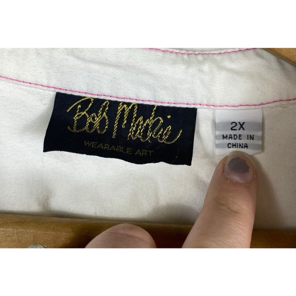 Bob Mackie Embroidered Blouse Button Up White Country Western Cottagecore 2X - Picture 8 of 13